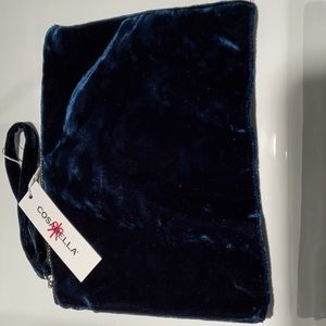 Light blue velvet cosmetic pouch